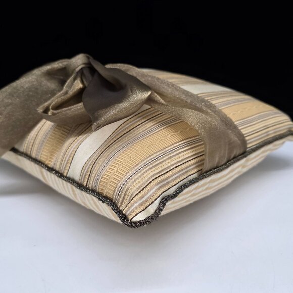 Vintage Small Striped Accent Throw Pillow Ribbon Bow Accent By Woof & Poof 10" - Picture 13 of 14